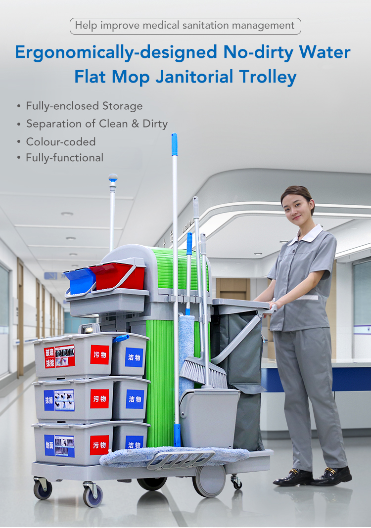 CT Flat Mopping Roll Top Cabinet Trolley - Cleanic Cleaning Equipment